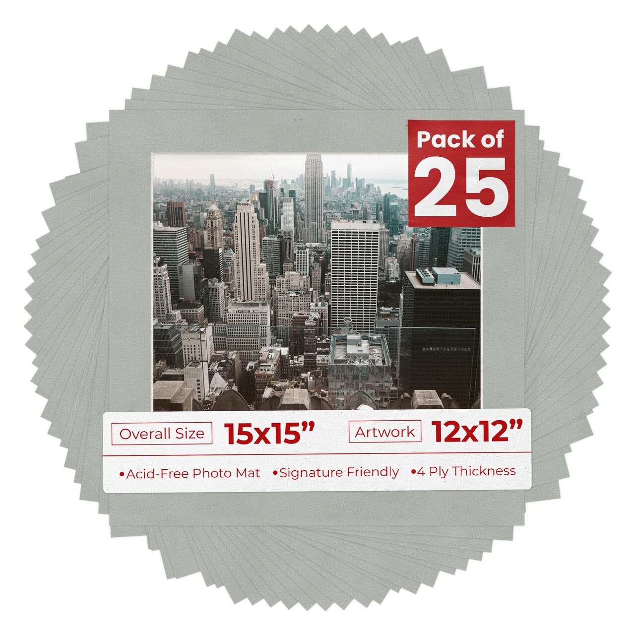 Light Grey Suede Mat Board for 15x15 Frames - Fits 12x12 Photos